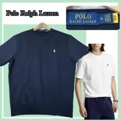 美品✨ポロラルフローレン 大人気のポニー刺繍 Vガゼット 半袖スウェット 紺 M