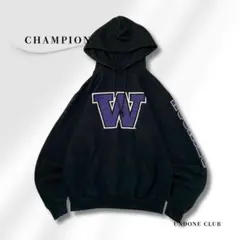 Champion Wロゴ HUSKIES パーカー 黒 カレッジ