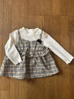 チェック柄重ね着風トップス　80㎝