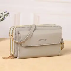 【新品】長財布　スマホショルダー　グレー　バッグ　ポーチ