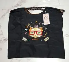 【新品・タグ付】D.KELLY DJ猫 刺繍トートバッグ ブラック エコバッグ