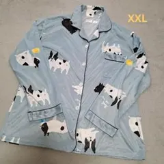 【上着のみ!!】レディース　パジャマ 水色　犬柄　XXL