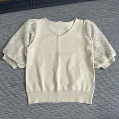 【美品】index ニット 五分袖 ベージュ レース袖 上品