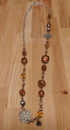 ブラウン系ビーズネックレス 約70cm