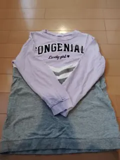 ロゴ入りTシャツ紫パープルグレー150cm子供服女の子キッズ女児長袖Tシャツ