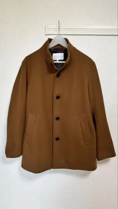 ブラウン スタンドカラー ウールコート カジュアル メンズ アウター