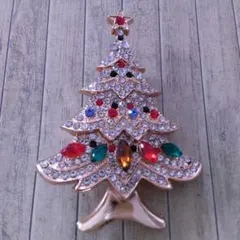 クリスマスツリーモチーフ ブローチ ラインストーン