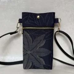 大島紬リメイク　スマホショルダー　かえで