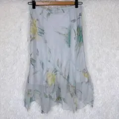 MICHEL KLEIN 花柄 シフォンアシンメトリースカート 36 日本製のサムネイル