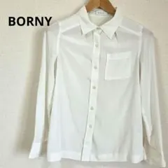 ​【洗える】BORNY ボルニー 白シャツ 長袖ブラウス とろみ素材 Fのサムネイル