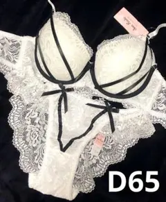 D65 ローズレーシィリボンラインブラジャー&バック透けフルバックショーツ