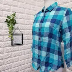 ユニクロ【M】レディース フランネルチェック シャツ 7分袖