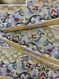 希少 丸帯 鳳凰文様 伝統工芸 豪華刺繍 アンティーク サーモンピンク 