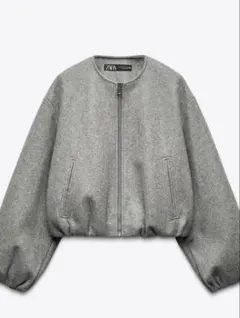 【ZARA】ソフトストレッチトリムボンバージャケット　グレー　99%NEW