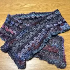 ハンドメイド かぎ編みマフラーグレー紫