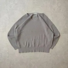 earth リブニット Vネックニット ゆるニット ライトグレー ナチュラル