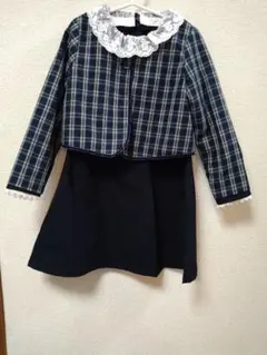 120ネイビー チェック柄 ジャケットとドレス セット