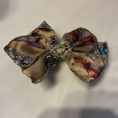 ヘアクリップ サテン ブラウン ゴールド