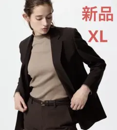 ユニクロ　リブハイネックT 長袖　リブ　ハイネック　T ベージュ　XL