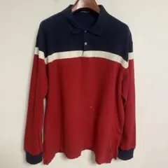 ポロ・ラルフ・ローレン 長袖ポロシャツ 赤/ネイビー XXL