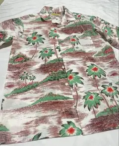 Aloha アロハシャツ ハワイアン 半袖 サーフ レトロ 総柄 ヤシ ブラウン