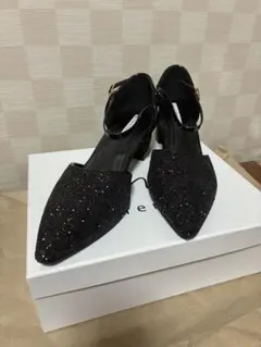 美品 niana グリッター チャンキーヒール パンプス 黒 24.5 結婚式