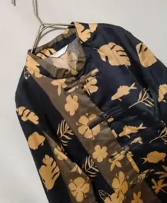 良品　チャイナジャケット　カンフージャケット　ブルー　花柄　ふるじょ