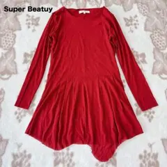 スーパービューティー チュニック パワーネット ワンピース 変形 赤 トップス