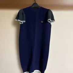 Fred Perry 半袖 ニット ワンピース ネイビーのサムネイル