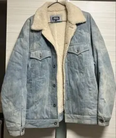 パープルアンドイエロー　ボアデニムジャケット　暖か素材