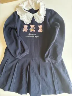 any FAM クマ刺繍 ネイビー ワンピース 130