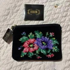 新品　フェイラー花柄 ポーチ ブラック フラワー 上品 小物入れ