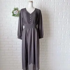 T159美品ナチュラルクチュールピンタックプリーツお上品ワンピースFパールボタン