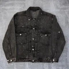 【リメイク】デニムジャケット　gジャン　2nd ブラックデニム ペイント 90s