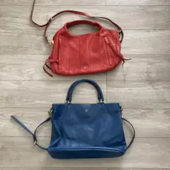 サザビーSAZABY レザーショルダーバッグ　レッド ネイビー　2個セット