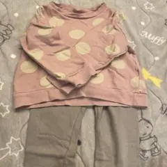 ピンクとグレーのドット柄パジャマセット 110センチ