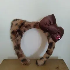 USJ ハローキティヒョウ柄カチューシャ 茶色リボン付き