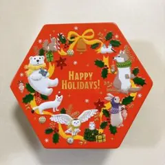 KALDI クリスマス缶 六角形 動物デザイン