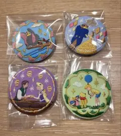 ディズニー　刺繍缶バッジ　ラプンツェル 美女と野獣　プーさん　ダンボ