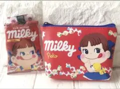 ペコちゃんポーチ、ラゲッジタグ　ミルキーおそろいセット