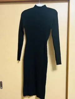 H &Mリブニットタイトフィットロングワンピース ブラック