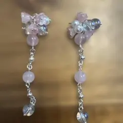 ローズクォーツ ロングピアス