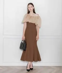 LEJA 2WAYオフショルダーパフスリーブワッフル生地マーメイドワンピース