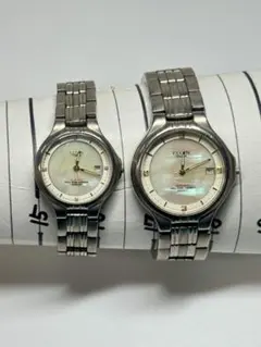 ELGIN ソーラー チタン ホワイトシェル デイト ペア腕時計のサムネイル