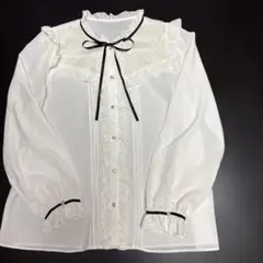 レディーストップス長袖ブラウスレースリボンたち襟