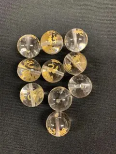 天然石　粒売り　金彫り　南無阿弥陀仏　水晶　14mm　10粒　B