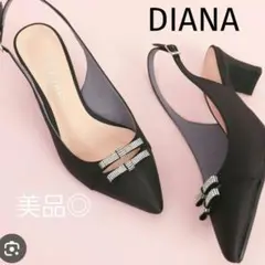 美品 ビジュー ブラック 黒 リボン バックパンプス サンダル OL ダイアナのサムネイル