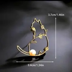 ブローチ　ねこ　ゴールド　パール