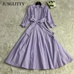 美品✨ジャスグリッティ　シャツワンピース　ロング　ハンサムストライプ　パール　2