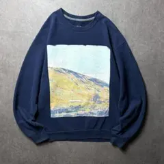 アメリカ古着　フォトプリント　レトロ　アート　絵画　芸術　アウトドア　紺　M